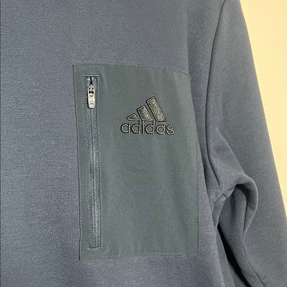 Adidas Sweatshirt Navy Blue Hoodie Chest Zipper Pocket Large - Picture 5 of 7
